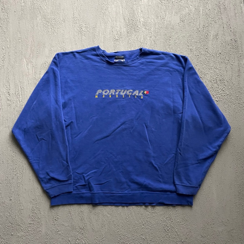 Vintage Portugal Graphic Sweatshirt Men XL Blue 90s Mondetta Sport